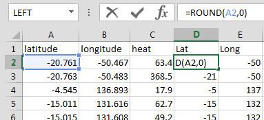 bảng tính có kinh độ vĩ độ